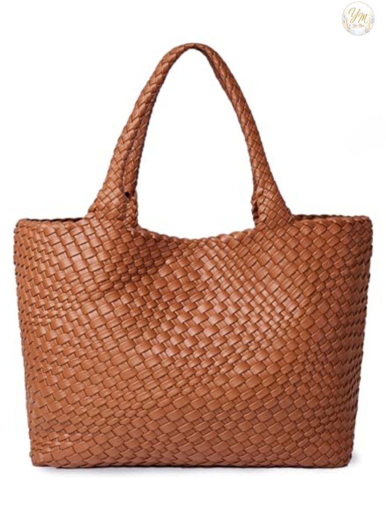 Vegan Leather Woven Tote Bag Large Shoulder Handbag For Women